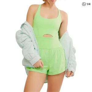 Free People Movement Righteous Runsie Romper | Size small | Neon Green
